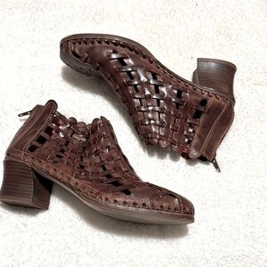 Woven Leather Caged Ankle booties